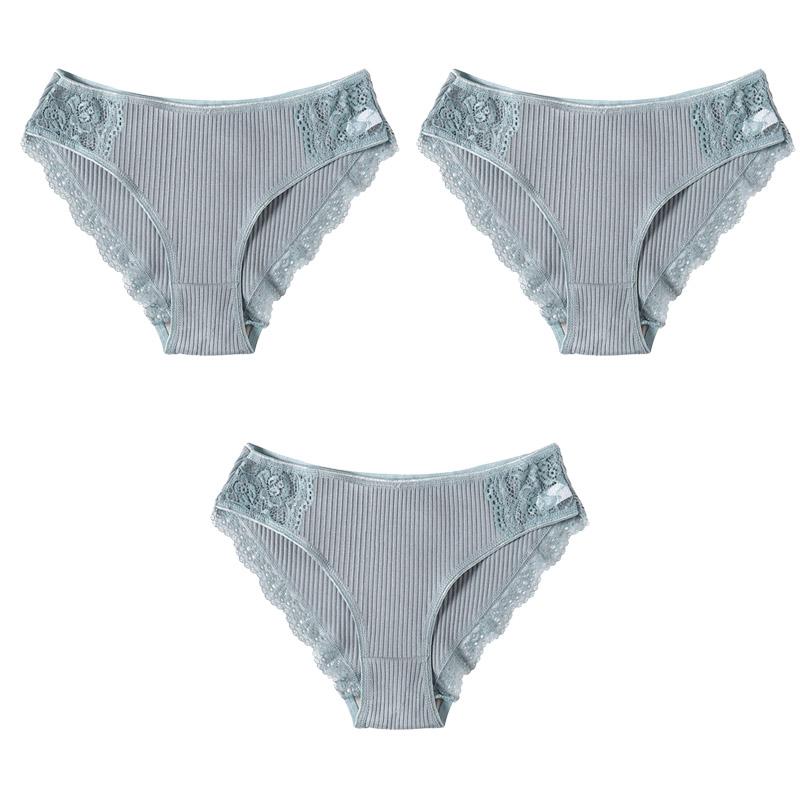 3PCS/Set Cotton Underwear Women's Panties Comfort Underpants Floral Lace Briefs For Woman Sexy Low-Rise Pantys Intimates M L XL