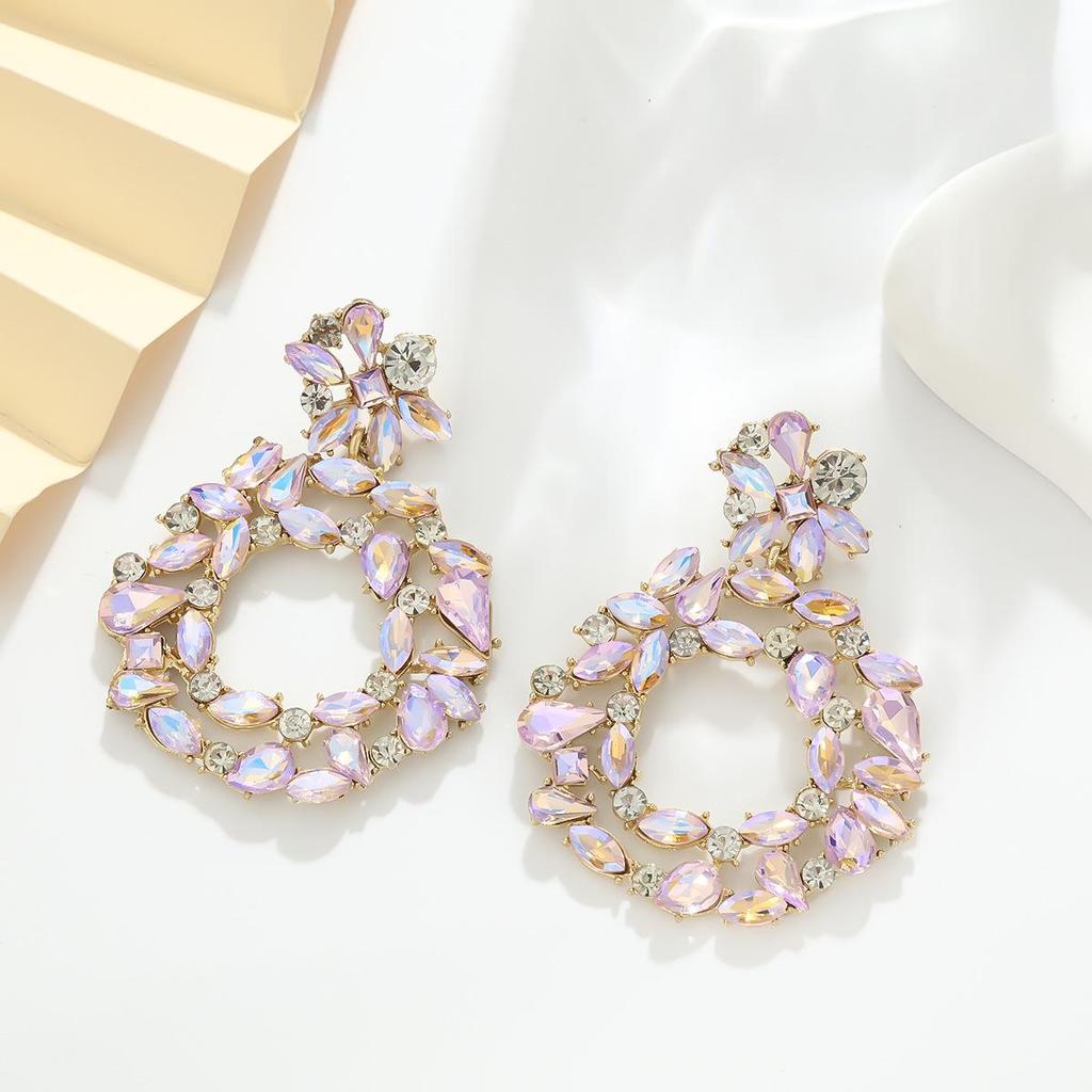 Elegant Geometric Round Dangle Earrings - Light Luxury Style, Sparkling High-End Jewelry for Women.