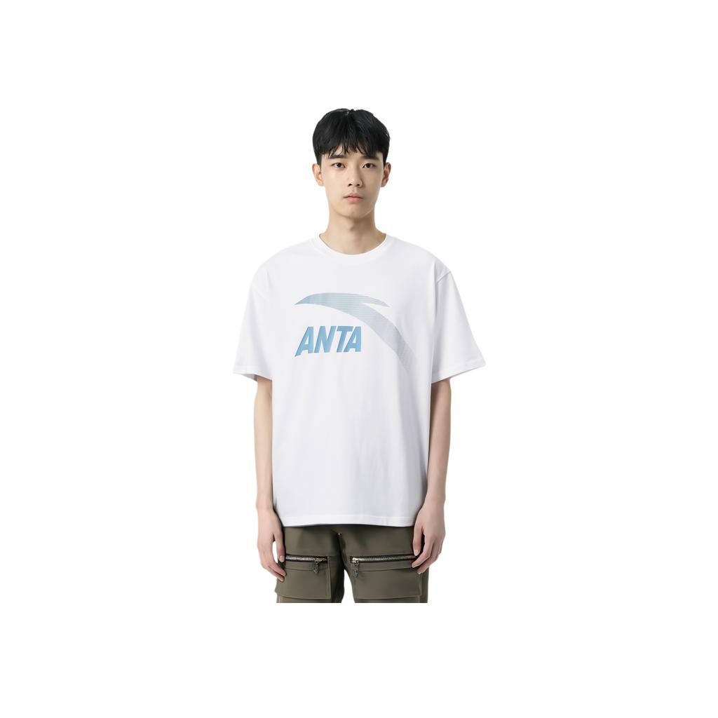Anta Knitted Pullover Comfortable Casual Round Neck Short Sleeve T-Shirt Men Tops Magnolia-White 952428112-1