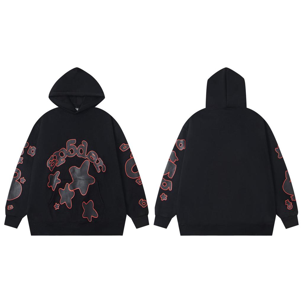 Young Thug Style Foam Letter Hoodie - Pink Hip-Hop Sweatshirt for Couples