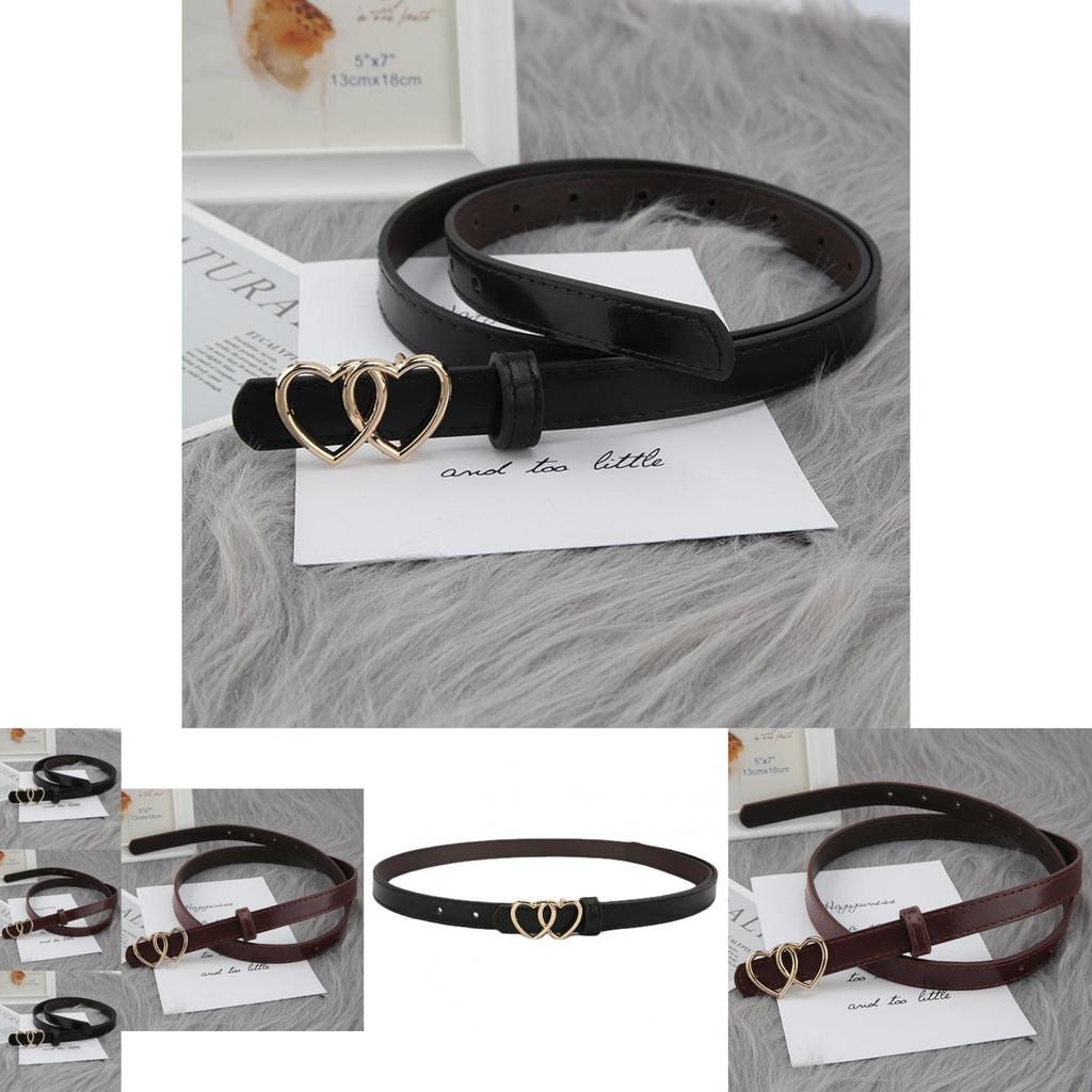 New Double Heart Buckle Thin Waist Belt Korean Version Simple Ladies Denim Belt Suit Long Shirt Decoration Belt Female In Stock