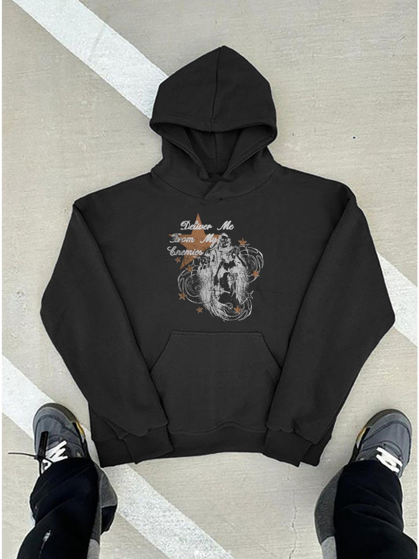 

Men s casual street style skull print hoodie - Save Me From Hell graphic, comfortable loose fit, autumn and winter 3XL