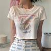 Summer funny cartoon t shirts Women's O-neck Short-sleeve pure cotton T-shirt casual Elastic Skinny y2k Crop Tops women clothes