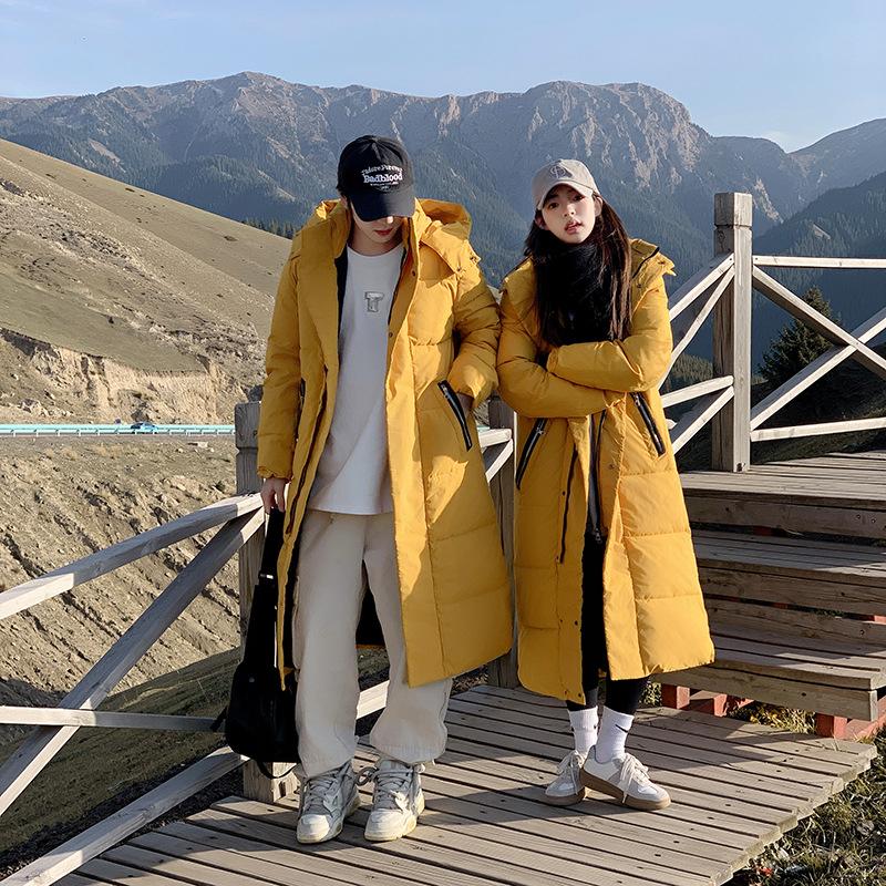 2025 long down cotton jacket for men and women, new over-the-knee cotton jacket for couples, thickened winter student padded jacket plus size