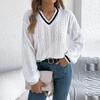 Women's Color-blocking V-neck  Long-sleeved Sweater