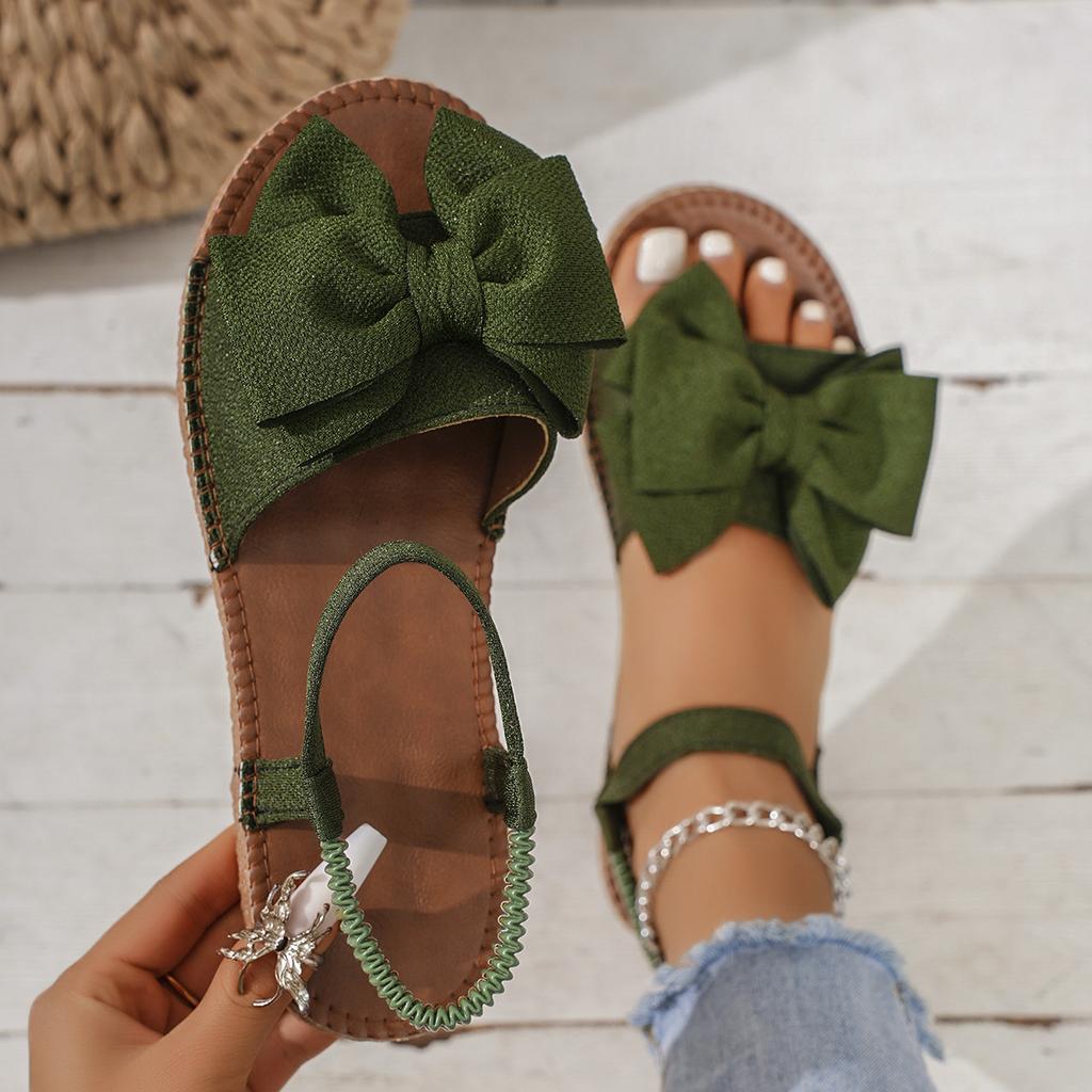 Fashion Women Sandals 2025 New Summer Fashion Beach Casual Slippers Outdoor Bow Tie Flat Shoes Home Lightweight Sandals Slides Women