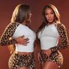 Q25St425 Cross-Border European and American Women's Clothing Winter New Style Patchwork Slim Sexy Hot Girl Long-Sleeved Printed Leopard Print Suit