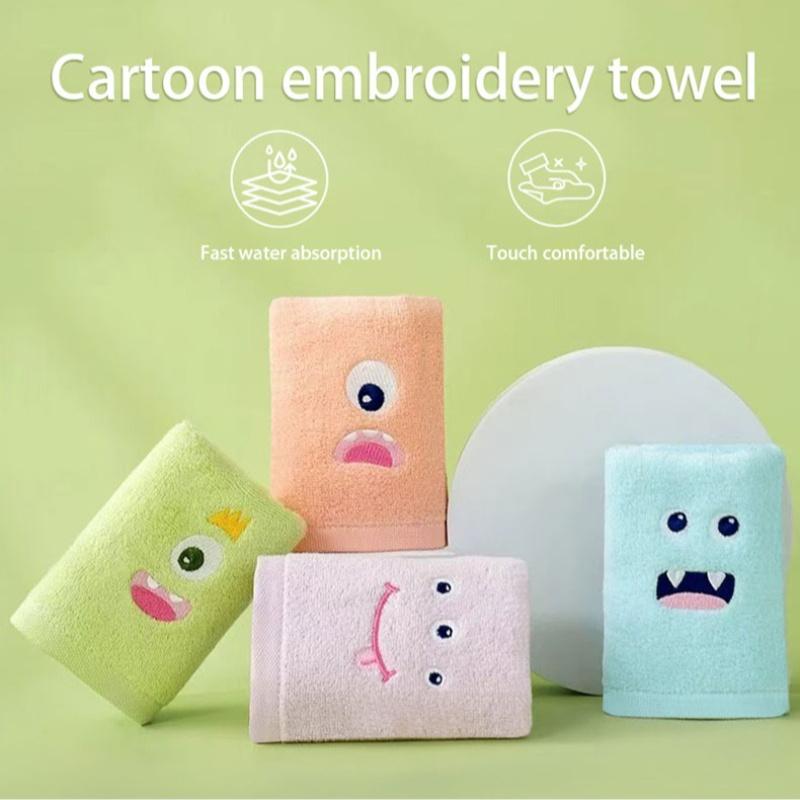 4pcs Set of 4 Small Monster Face Towels, Thick Soft Non Shedding Coral Fleece, Perfect for Bathroom Use