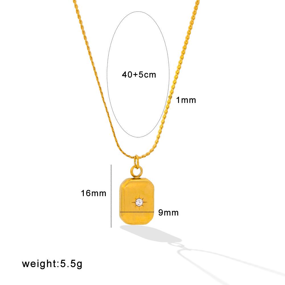 18K Gold Titanium Steel Geometric Diamond Pendant Necklace