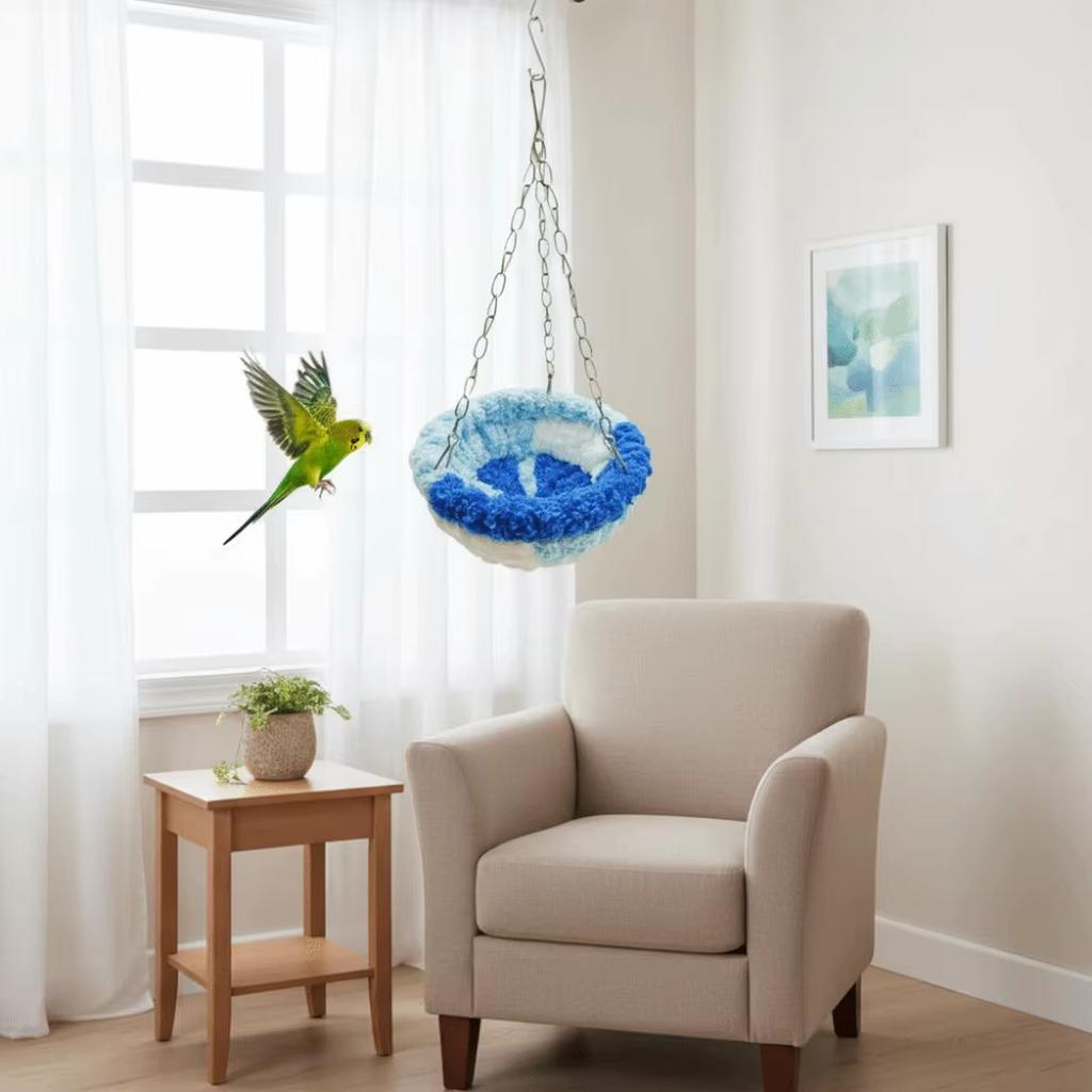 Hand Woven Flannel Parrot Warm Hanging Swing Bed for Small Birds