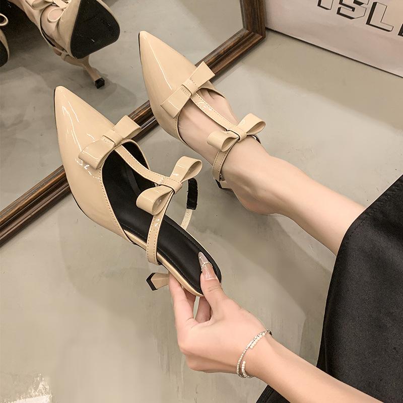 2025 spring new pointed head thin heel high heel temperament thin French fashion sexy beautiful bag head half drag women's shoes