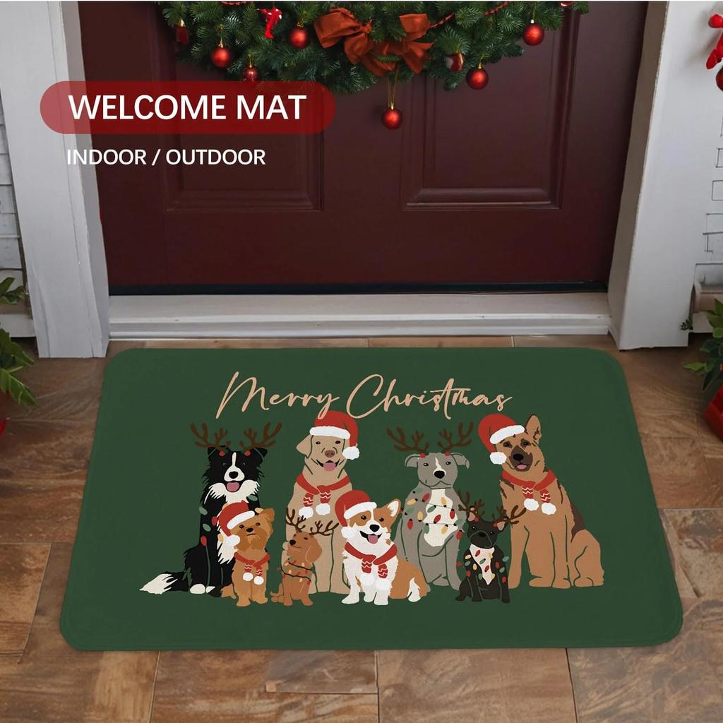 VIKAMA Christmas Dog Rug 2026 Merry Christmas Welcome Rug Indoor/Outdoor Entrance Carpet Winter Home Decoration