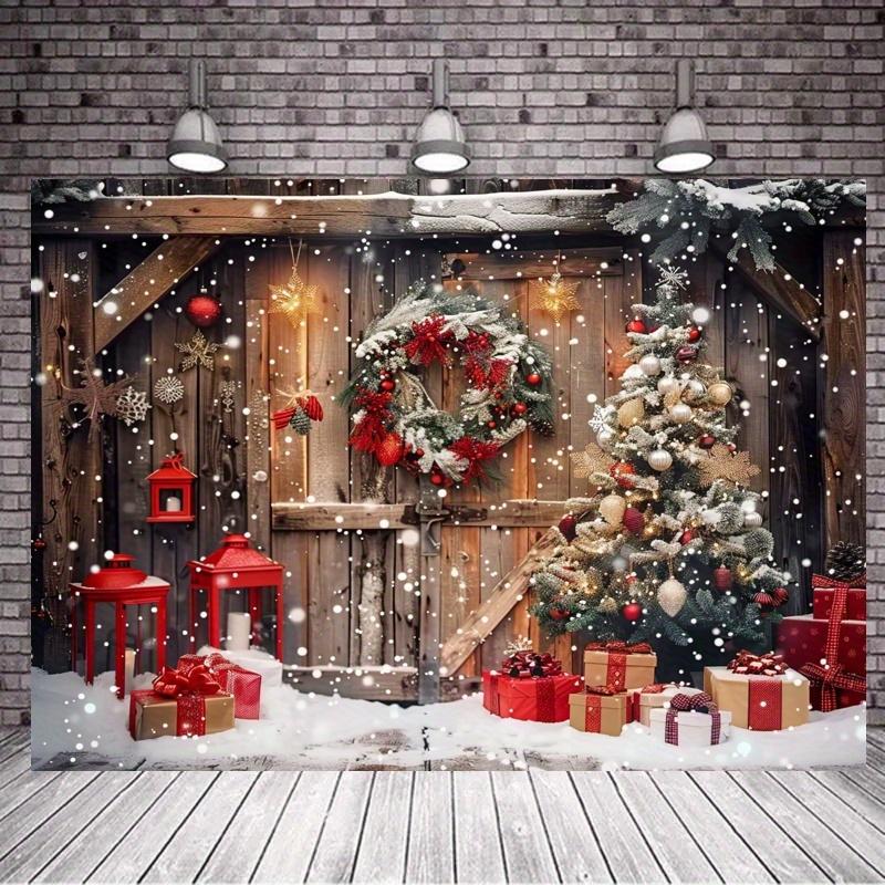 Rustic Christmas barn door background suitable for winter holiday family photos Christmas trees snow gifts parties 100x150cm
