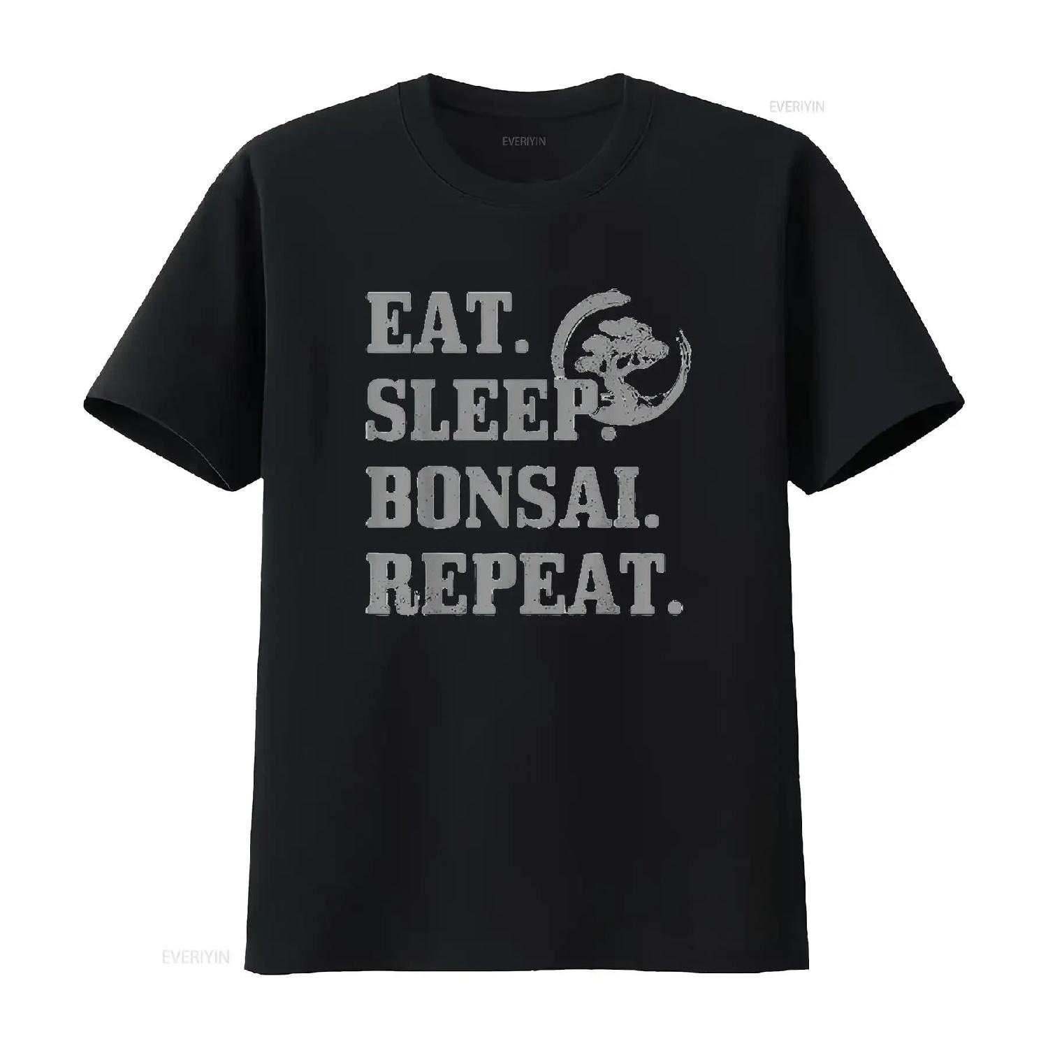 Eat Sleep Bonsai Repeat Japan Japanese s T Shirt White Large vintage Washed Stylish Stretched Breathable streetwear homme Soft S