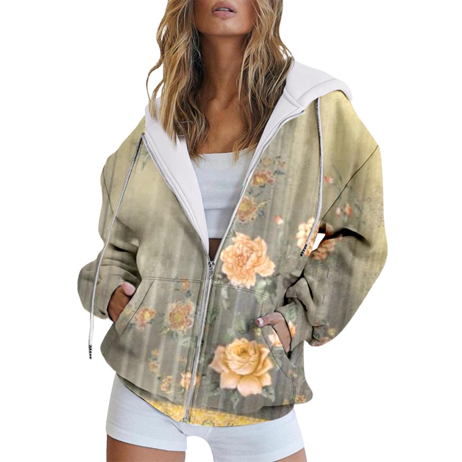 

Зимняя толстовка с капюшоном с принтом, спортивная одежда, пальто для женщин, толстовки с капюшоном на молнии и 3D-карманом, осенняя женская одежда M