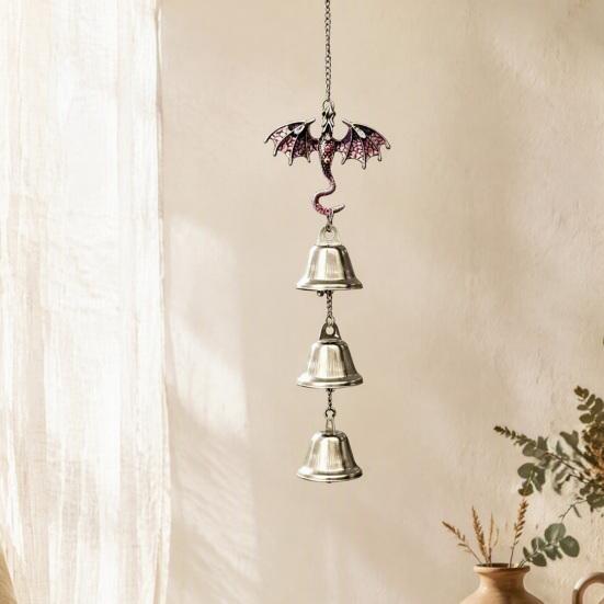Traditional Gift Retro Dragon Hanging Bells, Metal Flying Wind Chime, Rustic Entrance Door Fantasy Outdoor Garden Ornament for Patio Porch Yard