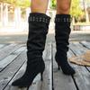 Plus-size Shoes, Pleated High Heels, Pile Long Boots, New Women's Thin Heels, Knee-high Boots