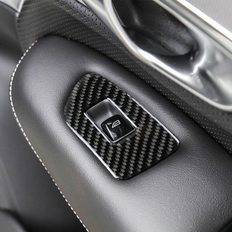 Car Styling Carbon Fiber Window Glass Lifting Buttons Frame Decoration Cover Trim For Volvo S90 V90 2016-2020 Interior Stickers