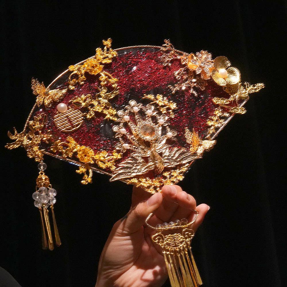 Original Handmade Red Xiuhe Wedding Fan for Bride - Ancient Style Bridal Accessory.