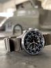 M.R.M.W. A-15 TYPE Military Pilot Watch 33mm Rotating Elapsed Time Dual Green Nylon Strap Vintage Dial