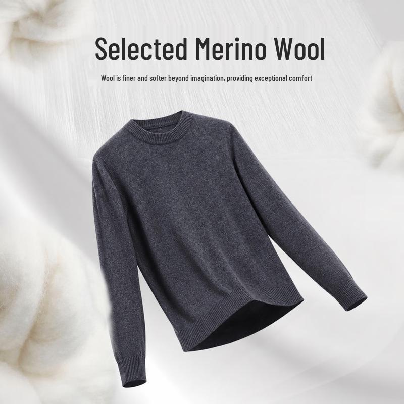 Yalu Men's 100% Pure Wool Round Neck Sweater