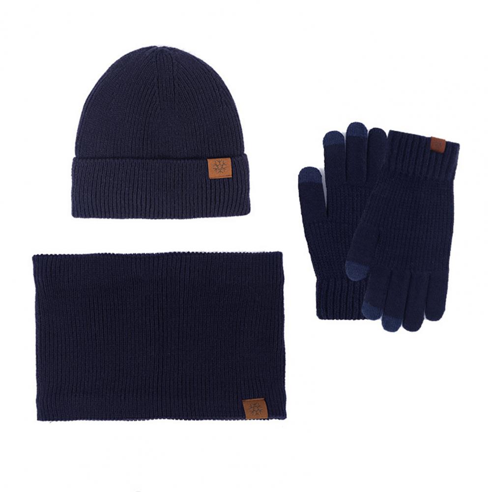 3 Pcs/Set Women Winter Hat Scarf Gloves Set Thick Plush Knitted Warm Cap Gloves Elastic Ear Windproof Wi
