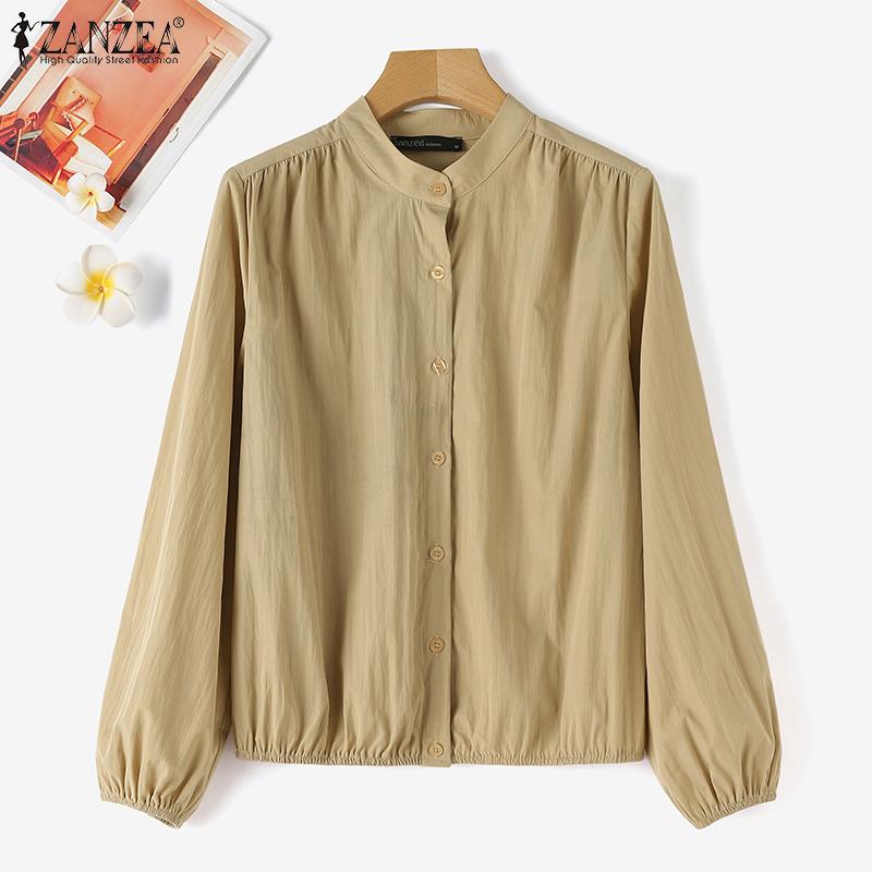 

ZANZEA Женская повседневная свободная блузка с длинным рукавом и круглым вырезом