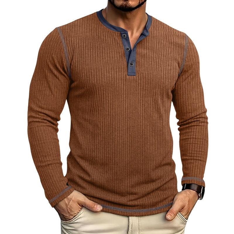 Mens Long Sleeve Henley Shirt Casual Autumn Winter Top