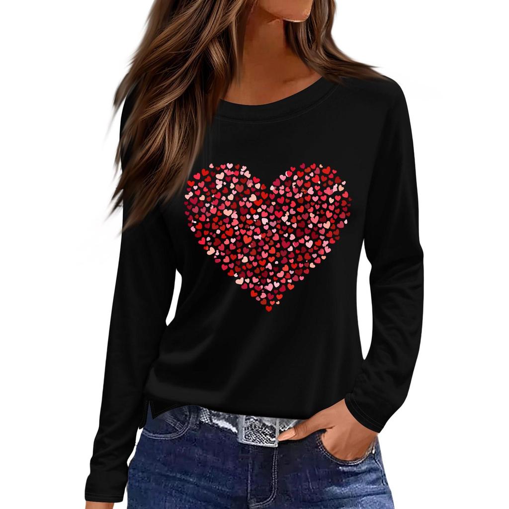 Women's Fashion Casual Slit Hem Round Neck Long Sleeve Loose Christmas Printed T-Shirt Ladies Top