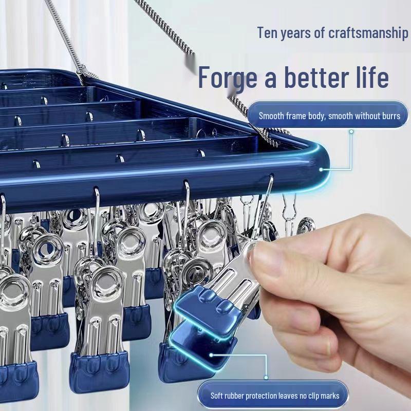 Aluminum Alloy Sock and Underwear Drying Rack with Clips for Balcony Hanging
