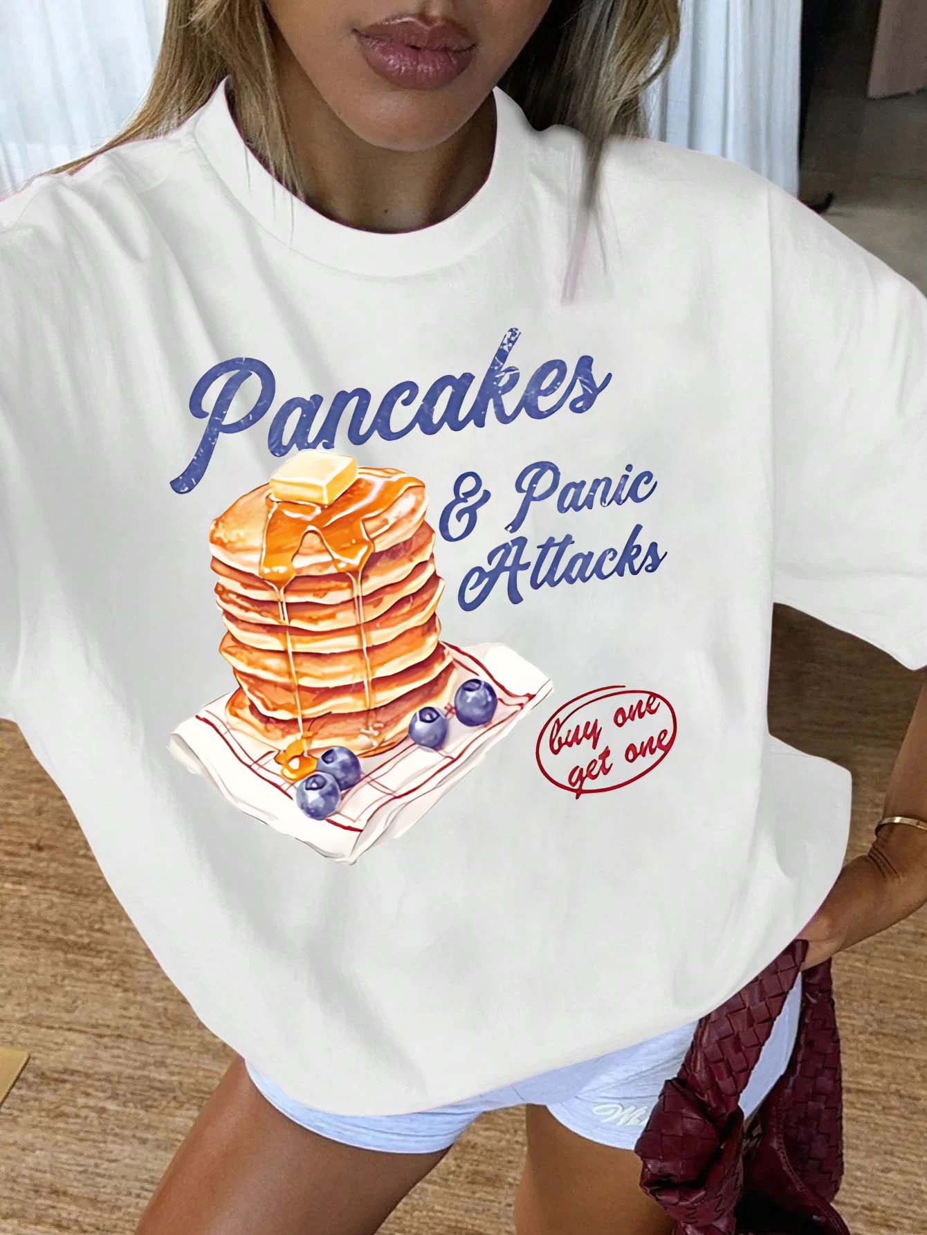 

Plus Size Trendy Pancakes And Panic Attacks Graphic Casual Tee 3XL