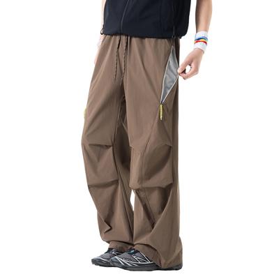 New Tooling Ice Silk Striped Casual Pants Men's Loose Sweatpants Outdoor Functional Breathable Quick-drying Multi-bag Mountaineering Pants