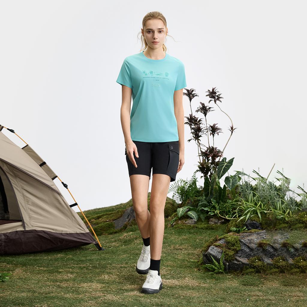 FILA Explore Classic Fashion Versatile Simple Comfortable Sports Outdoor Woven Five-Point Casual Shorts Women shorts Deep-Black A11W527807F-BK