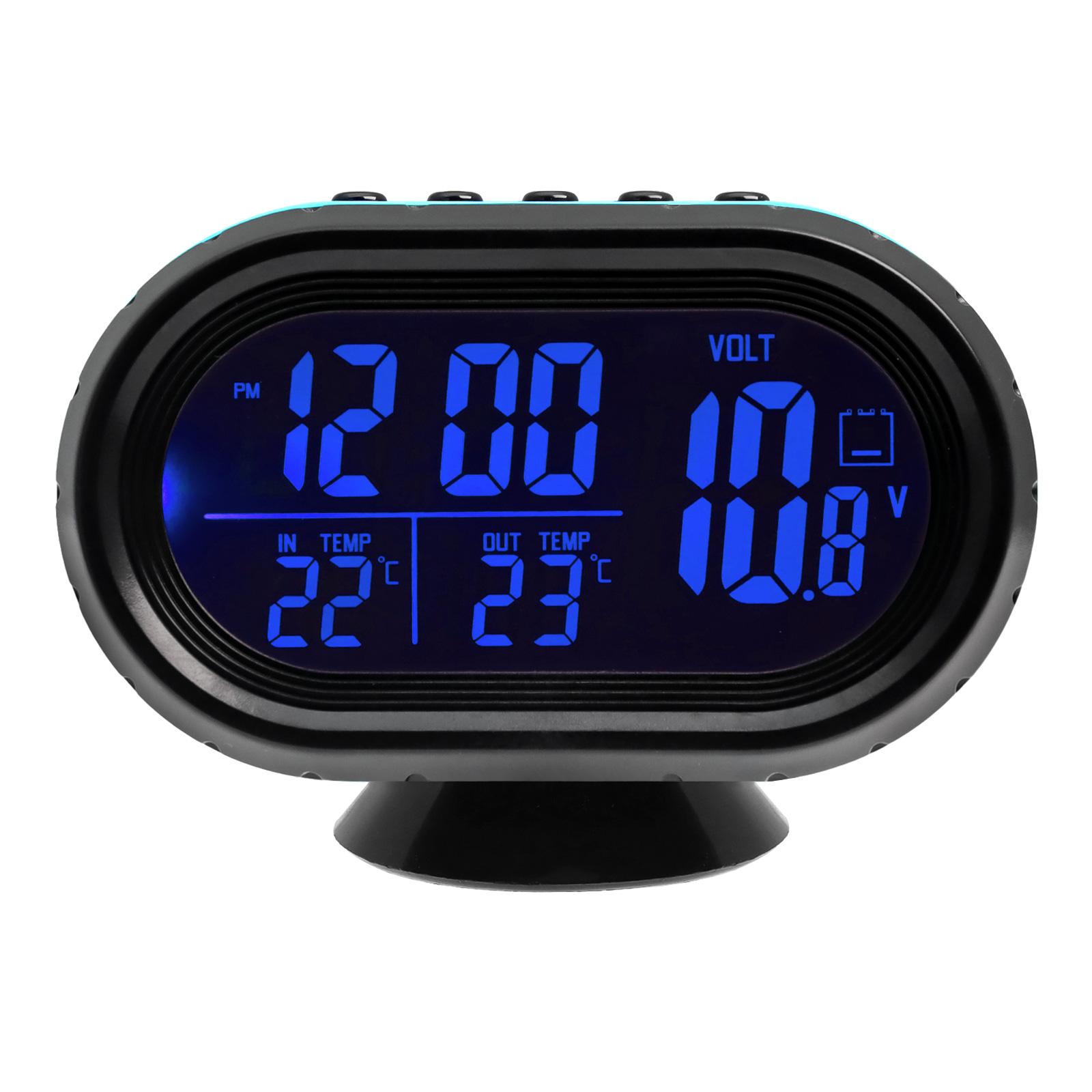 

4 in 1 Digital Voltmeter 12V 24V Time Date Multi-function Car Temperature Clock Auto Temperature Monitor With Backlight Clock синій