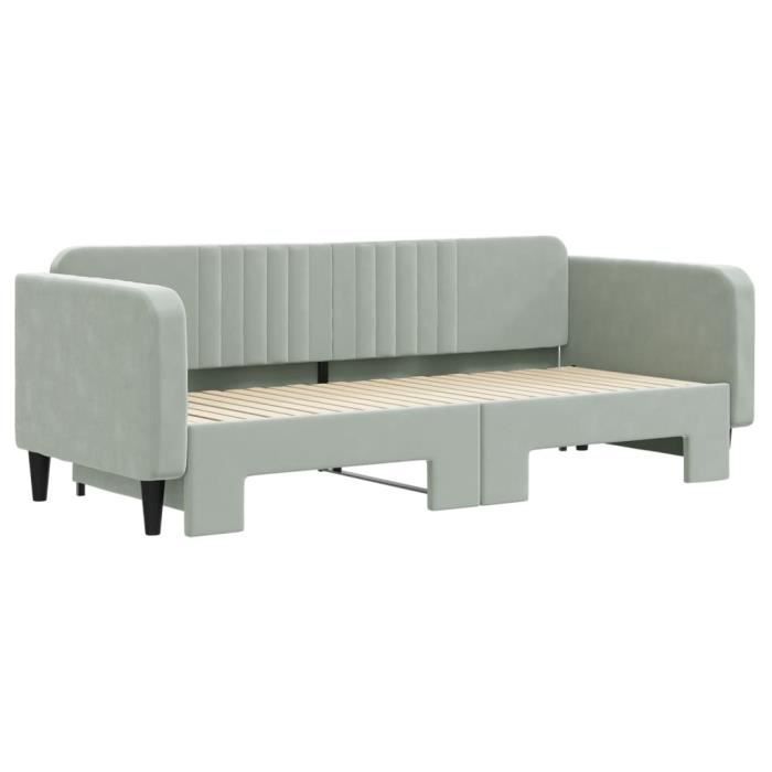 VidaXL Lit de jour avec lit gigogne gris clair 90x200 cm velours 3197063