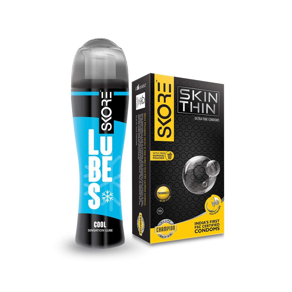 Skore Skin Thin Condoms 10s and Cool Lubes 50 Ml