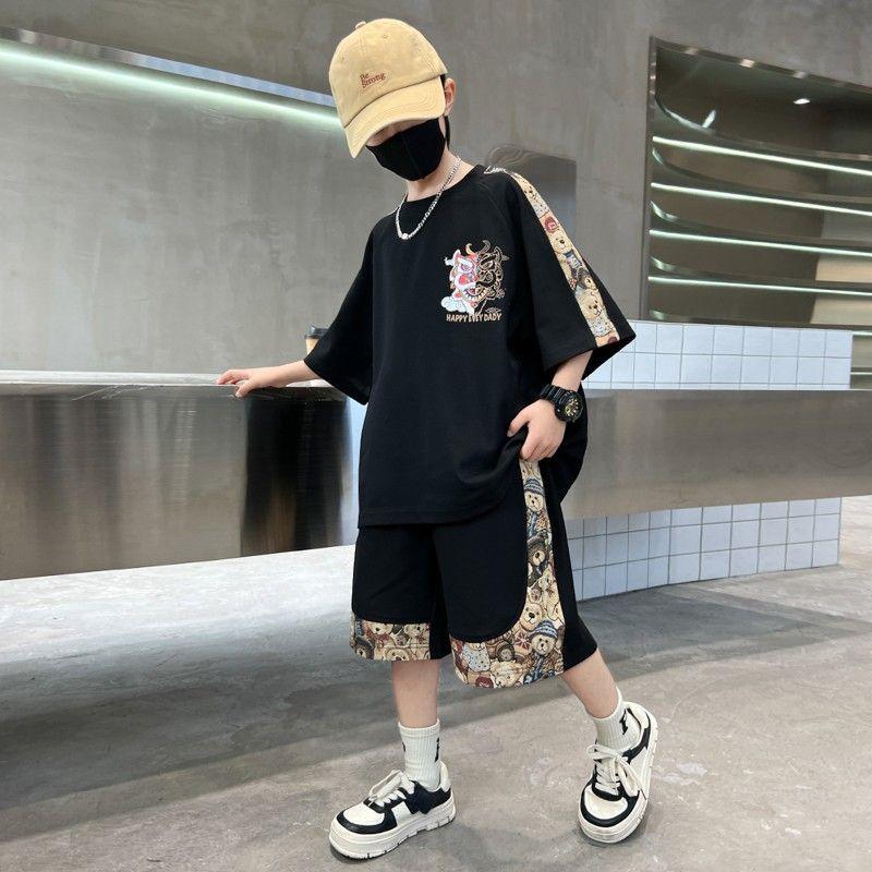 Children's Clothing Boys Summer Short-sleeved Suit New Middle and Large Children Summer Sports Shorts Two-piece Set