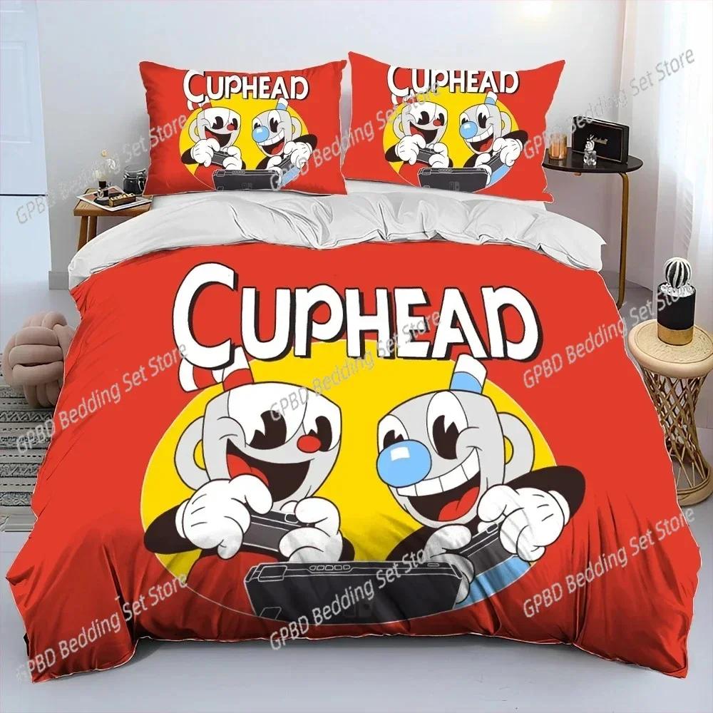 Cuphead E Mugman, Gioco 3D Nuovo Copripiumino Federa Set Biancheria da Letto Adulto Ragazzo Ragazza Decorazione Camera da Letto Bambini Singolo Matrimoniale Grande