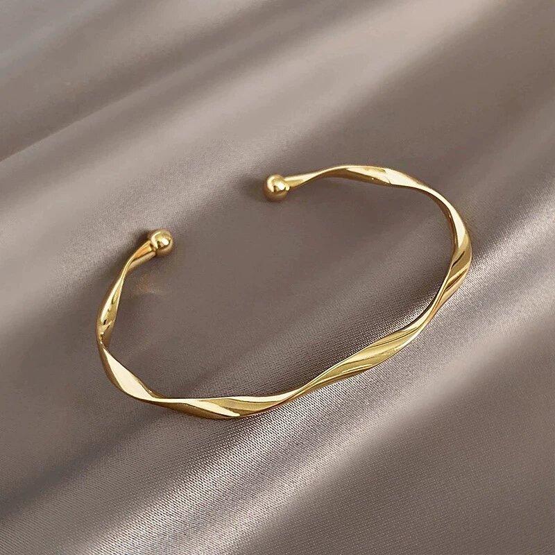 Elegant Open C Shape Metal Bracelets Bangles For Women Men Accessories Wave Simple Wrist Jewelry Exquisite Cuff Girl Bangle Gift