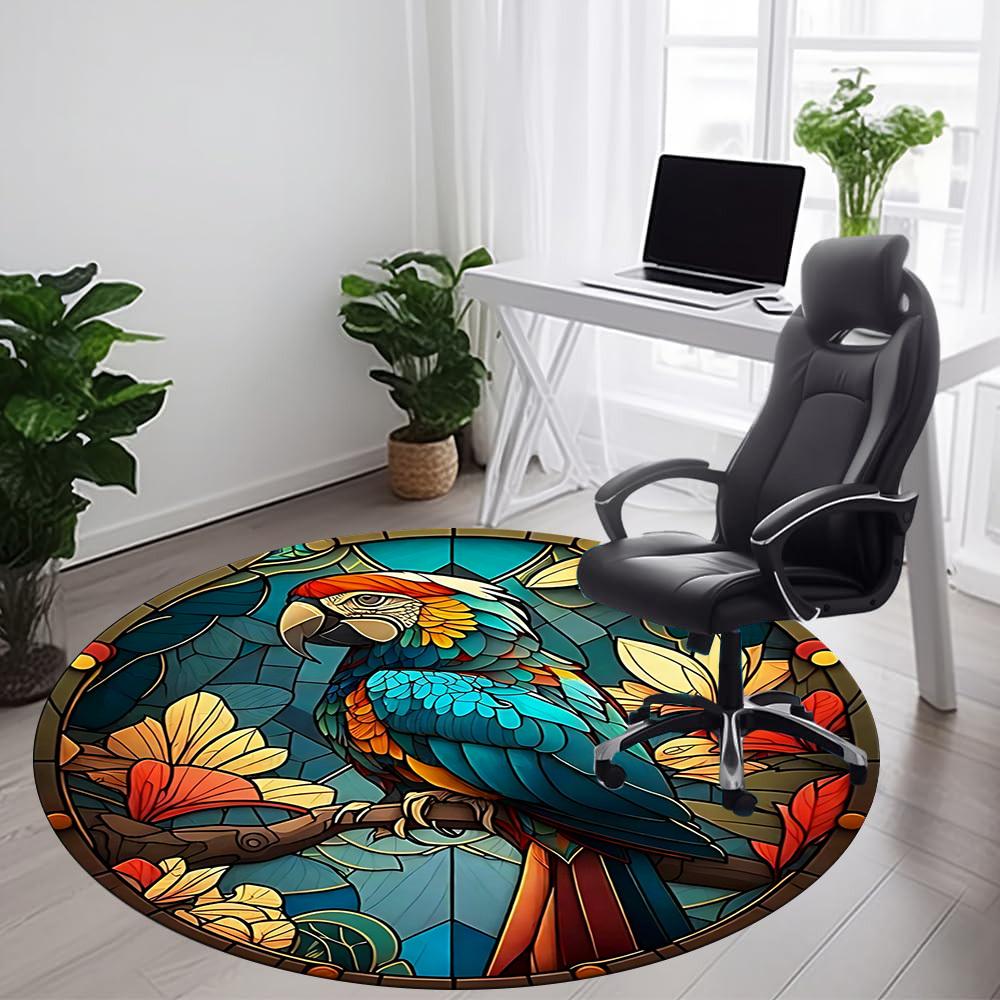 1pc Parrot StainedGlass Office Round Area Rug, Indoor Mat Suitable ForOffice, Under Office Chairs Bedroom Living Room Home Decor, Room Deco D171