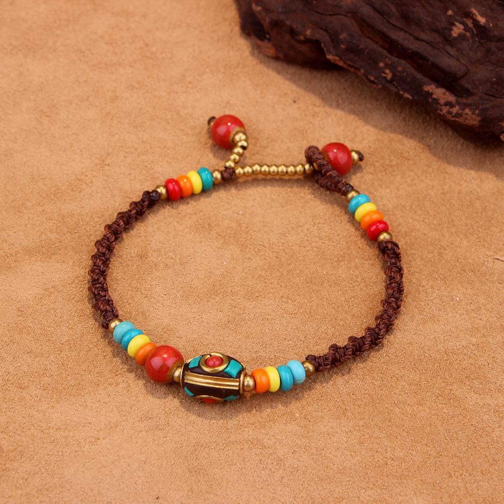 Ethnisches Retro Nepalesisches Tibetisches Handgewebtes Türkis Perlen Damenarmband