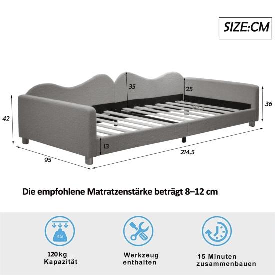 Children Bed Upholstered Bed 90x200cm, Frame Fabric Multifunctional Soft Bed with Backrest and Armrest, Sofa Bed Bed, Youth Bed Guest Bed Gray