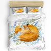 Cartoon Animal Watercolor Sleeping Fox Flower Bedding Set 3pcs Duvet Cover Pillowcase Quilt Cover Double Bed Set Home Textile