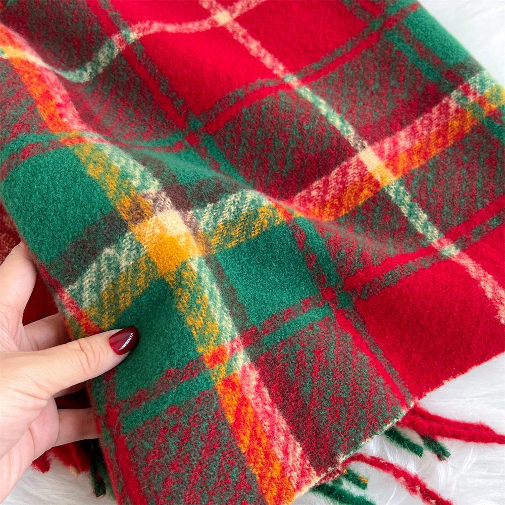 New Winter Plaid Scarf for Women Cashmere Warm Pashmina Female Thick Soft Bufanda Tassel Shawl Long Couple Scarves 30x180cm