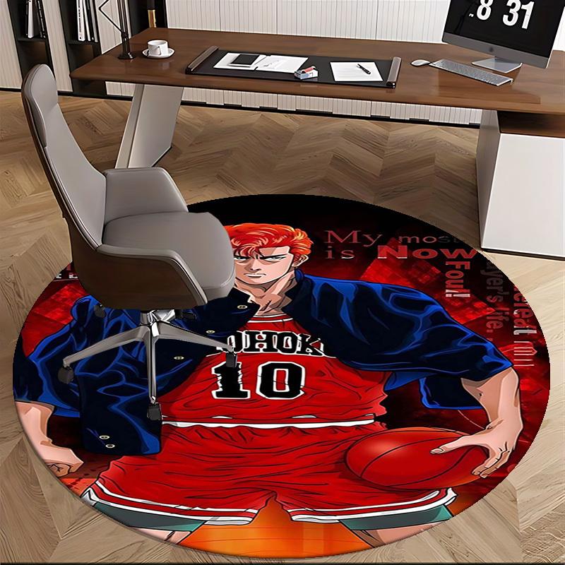 1pc Slam Dunk - Akira Anime Design Round Rug, Office Chair Cushion, Non-Slip Rug, All Seasons, Office, Home Decoration, Living Room