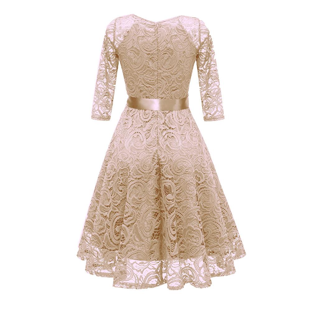 Women Vintage Princess Floral Lace Cocktail V-Neck Party Aline Swing Dress