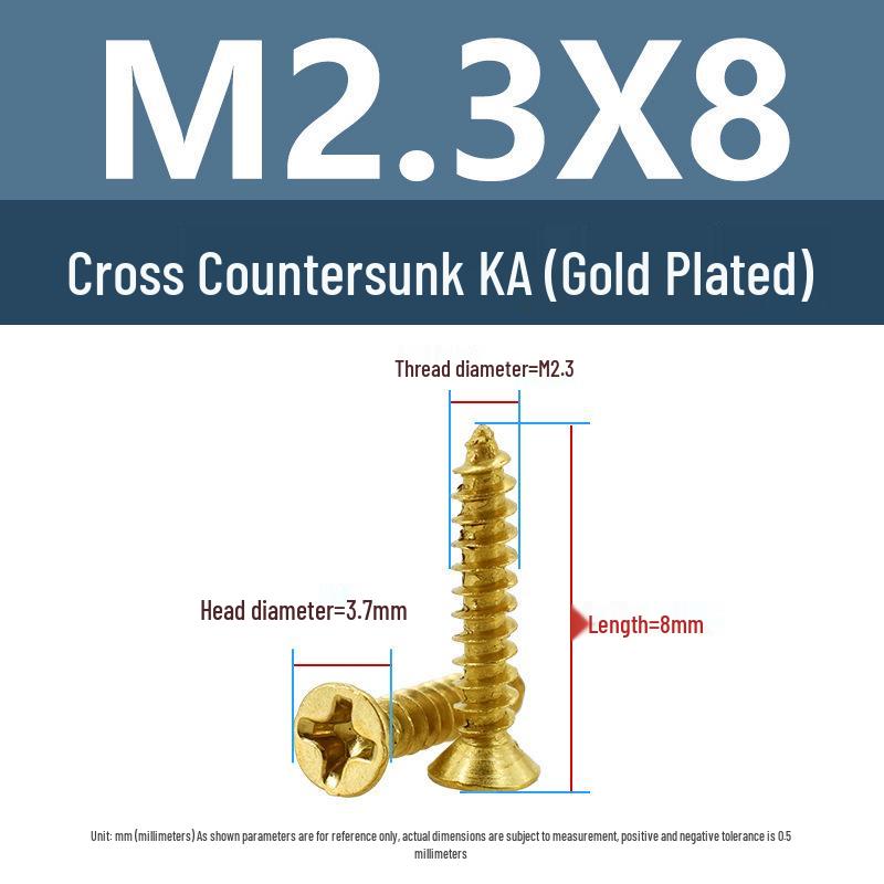 Yigu Gold-Plated Carbon Steel Self-Tapping Screws: Countersunk Head, Flat Head, Pointed Tail, Sizes M2-M4, Ideal for Electronics.