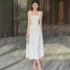Women's French-Style White Suspender Dress - Summer Cool, Square Neck, Slim Waist, A-Line Long Skirt