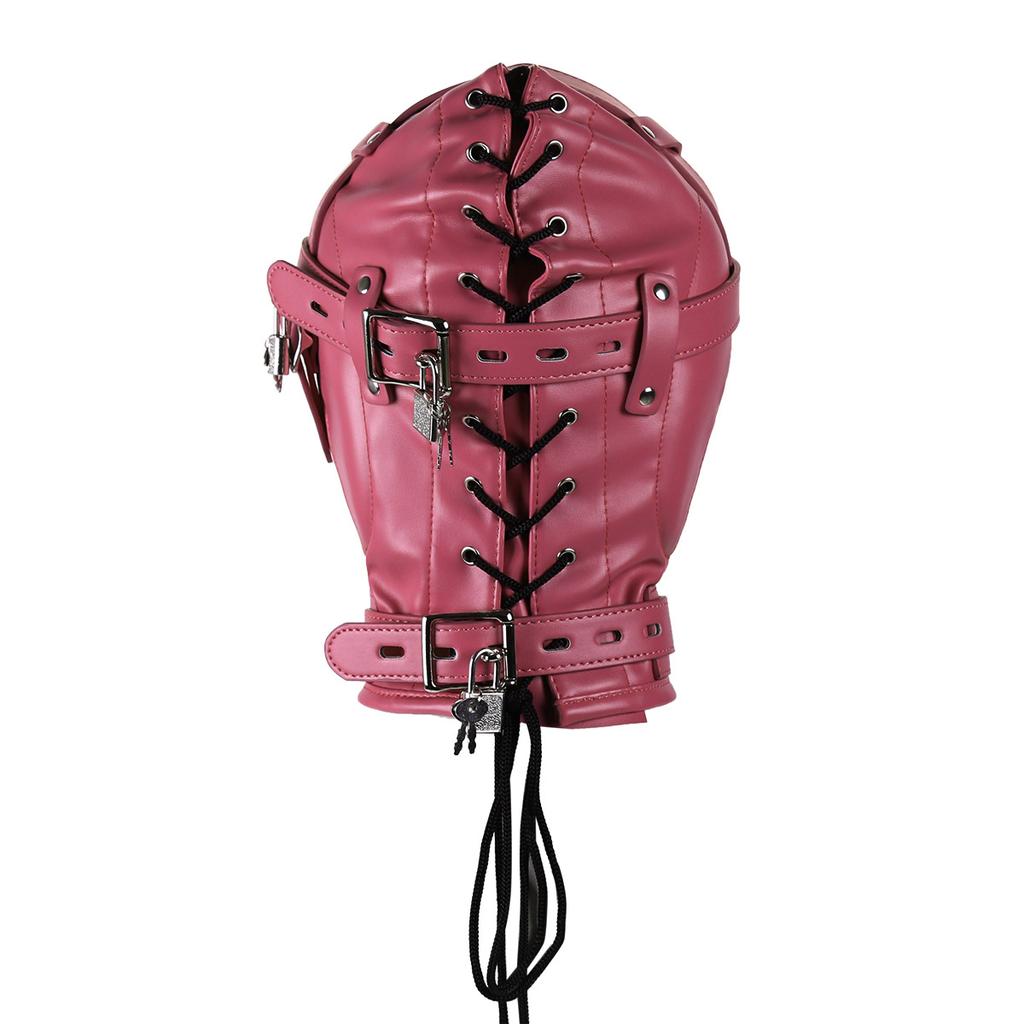 Sexuální maska BDSM Hračky pro dospělé Fetiš Sexuální hračky Slave Pokrývka hlavy Kožený Neck Rukáv Bondage