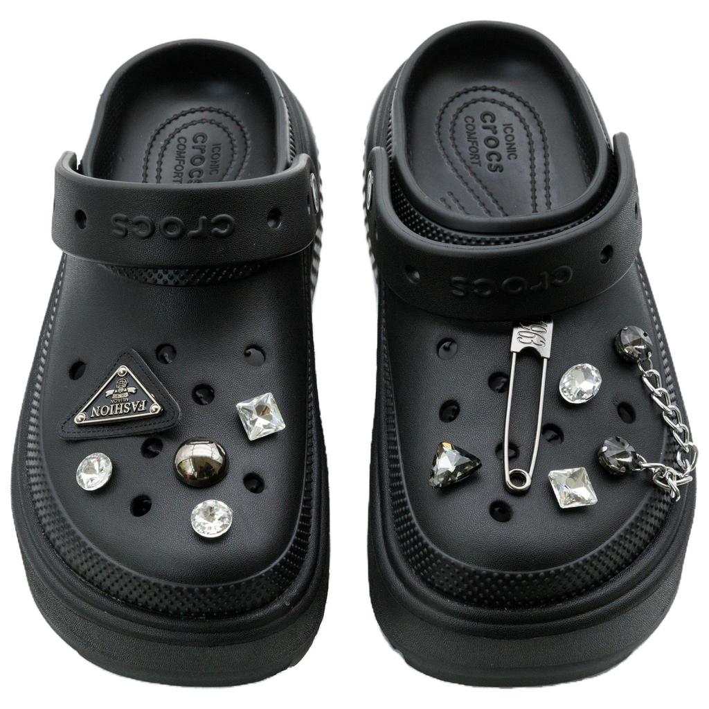 Crocs Stomp Gender-Conforming Needle EVA Simple Fashion Trend Casual Gift Box Edition Hole Shoes Unisex Style Black